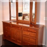 F45. American Drew triple dresser with attached mirror. 35”h x 72”w x 19”d Mirror: 42”h x 56”w - $550 